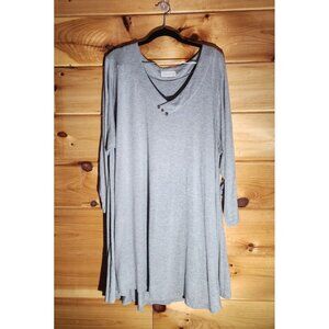 LARACE Womens Plus Size 5X 3/4 Sleeve Gray Loose Fit Flare Swing Tunic Tops